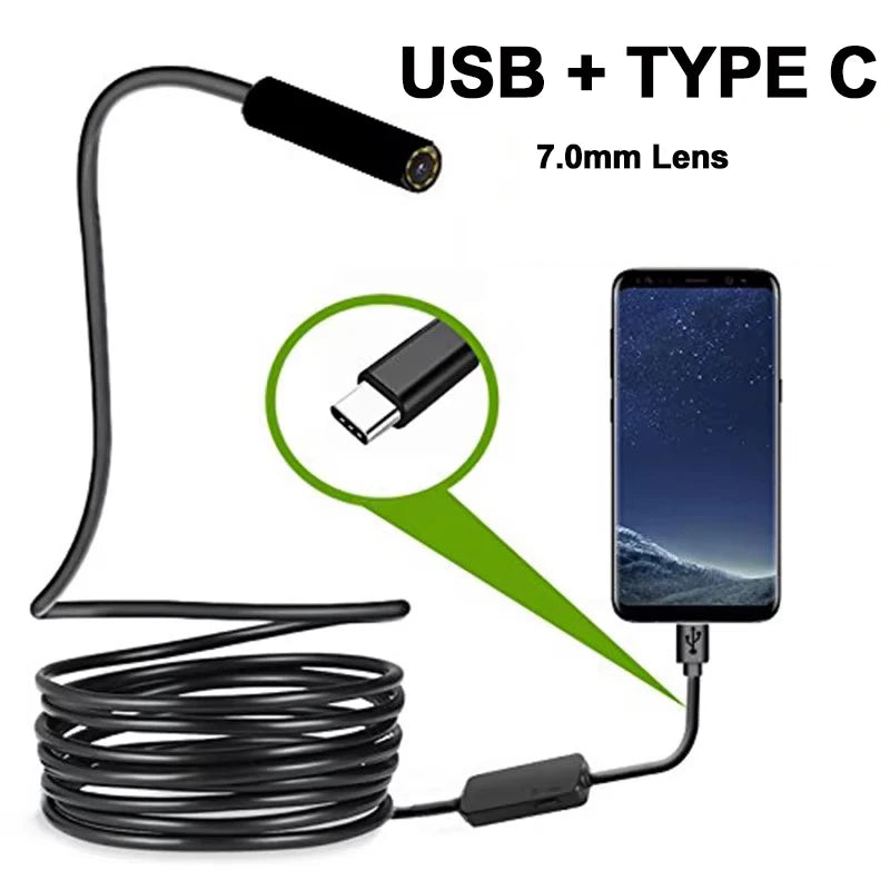 5.5/7.0MM TYPE-C Endoscope Camera  6 LEDs Adjustable USB OTG Android Flexible Inspection Borescope Cameras for Phone PC