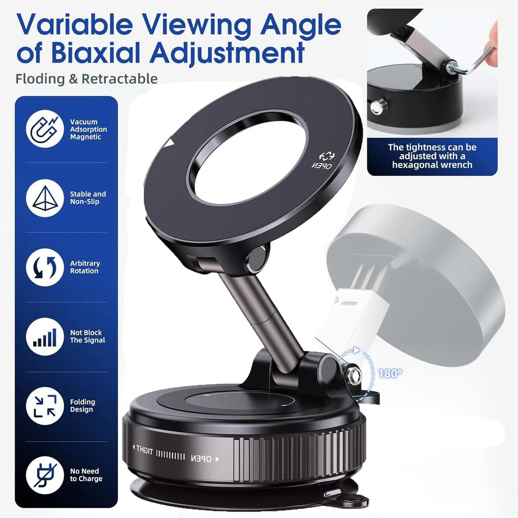 2026 New Car Phone Holder for Magsafe [78+LBS Strongest Suction & 2400gf Strongest Magnetic] 360° Adjustable Car Phone Mount