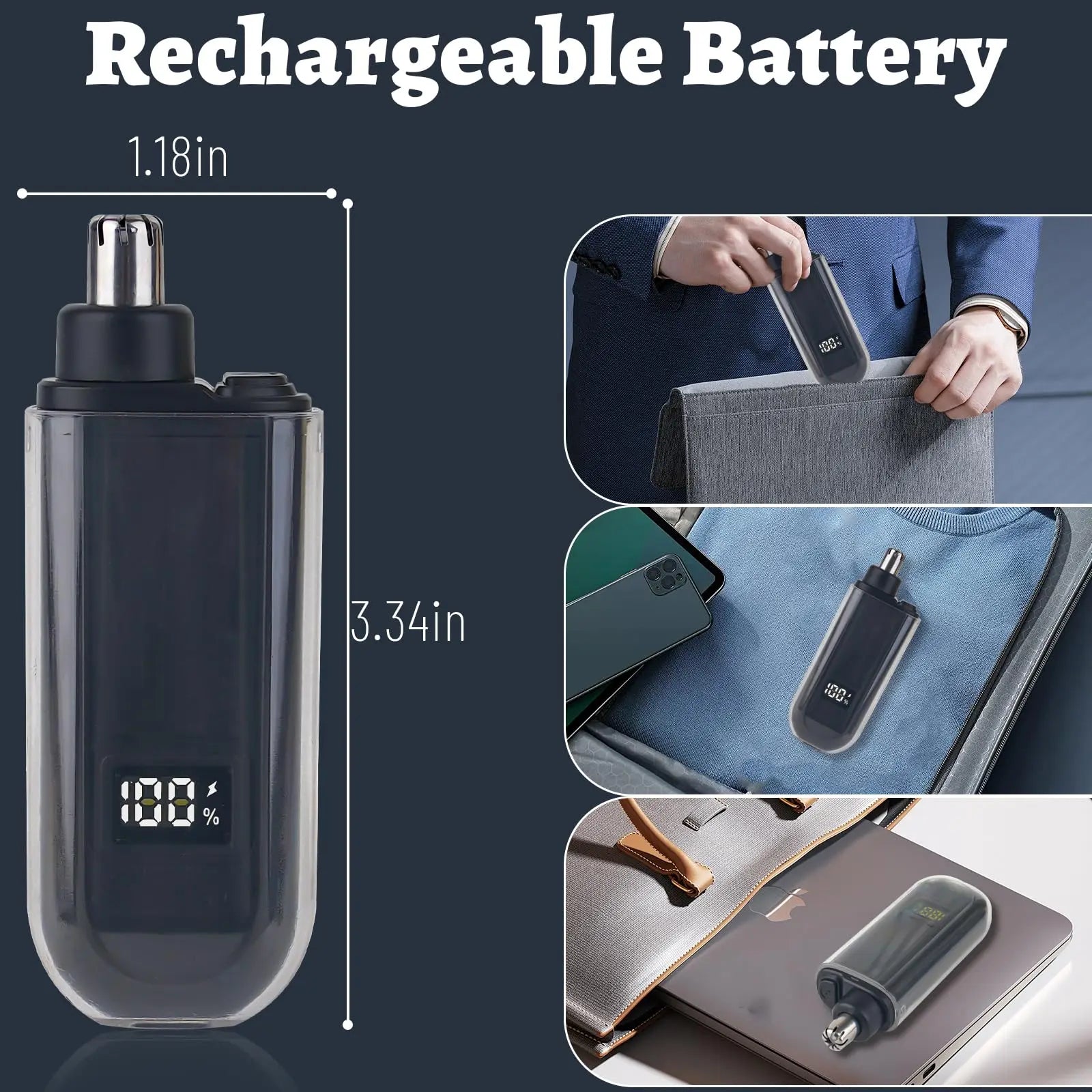 Suitable for men, USB charging nose and ear hair trimmer portable electric nose hair clipper, mini compact design, quick chargin